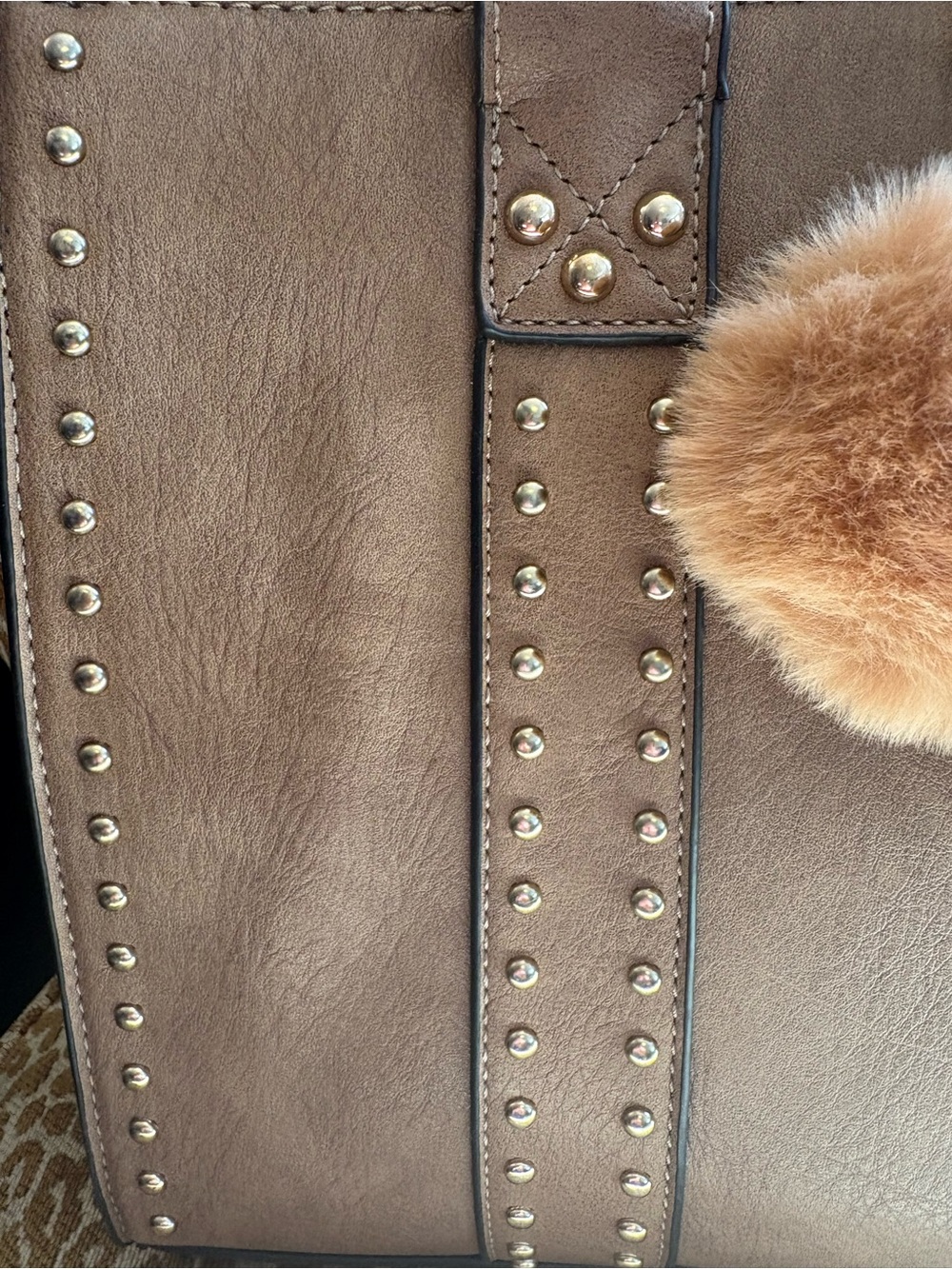 Faux Fur Pom Pom Charm with Crystal Heart & Elegant Faux leather Studded Bag - Picture 7 of 8